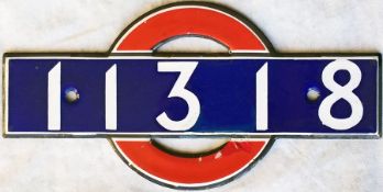 London Underground enamel STOCK-NUMBER PLATE from 1938-Tube Stock Driving Motor Car 11318. These