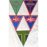 Selection (5) of enamel bus RADIATOR BADGES comprising London Transport red/blue, London Transport