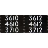 Two sets of London Underground 1983 Tube Stock enamel STOCK-NUMBER PLATES from 3-car units of the