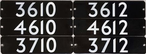 Two sets of London Underground 1983 Tube Stock enamel STOCK-NUMBER PLATES from 3-car units of the
