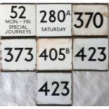 Quantity (7) of London Transport bus stop enamel E-PLATES comprising 52 Mon-Fri Special Journeys,