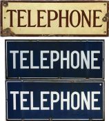 Pair of GPO ENAMEL SIGNS 'Telephone', the first, single-sided, from a 1920s K1 telephone box and