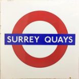 London Underground platform enamel ROUNDEL SIGN from Surrey Quays station when it was part of the