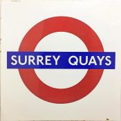 London Underground platform enamel ROUNDEL SIGN from Surrey Quays station when it was part of the