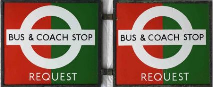 1940s/50s London Transport enamel BUS & COACH STOP FLAG 'Request'. Double-sided with two enamel