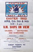 1952 Chatham Royal Navy Dockyard POSTER 'Navy Days, Easter 1952' with a striking illustration by J A