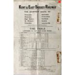 1947 Kent & East Sussex Railway TIMETABLE POSTER. Dated October 6th, 1947, this was almost certainly