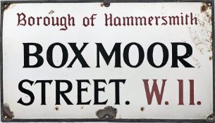 c1920s Borough of Hammersmith enamel STREET SIGN with original bronze frame from Boxmoor Street,