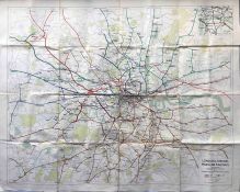 1947 quad-royal POSTER MAP 'London & Suburbs, Main Line Railways and connecting Underground Railways