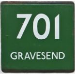 London Transport coach stop enamel E-PLATE for Green Line route 701 destinated Gravesend. Likely