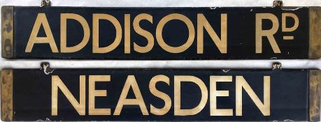 London Underground Q/CO/CP Stock enamel DESTINATION PLATE for Addison Rd/Neasden on the then