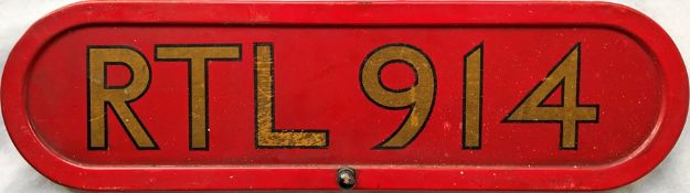 London Transport bonnet FLEETNUMBER PLATE from Leyland 7RT RTL 914. This number was always allocated