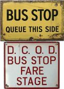 Pair of single-sided enamel BUS STOP FLAGS, the first from Bournemouth Corporation 'Bus Stop,