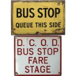 Pair of single-sided enamel BUS STOP FLAGS, the first from Bournemouth Corporation 'Bus Stop,