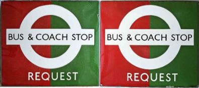1950s/60s London Transport enamel BUS & COACH STOP FLAG (Request). A double-sided, hollow 'boat'-