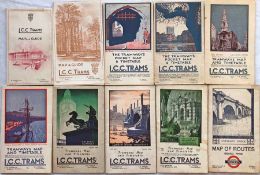 Selection (10) of LCC Tramways POCKET MAPS dated from 1922 to 1933, the last issued under LPTB