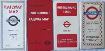 Selection (3) of 1930s London Underground diagrammatic, card POCKET MAPS comprising No 1 1938 (