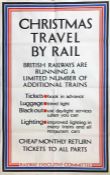 WW2 Railway Executive Committee double-royal POSTER 'Christmas Travel by Rail - British railways are