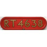 London Transport RT bus BONNET FLEETNUMBER PLATE from RT 4638. The original bus to carry this number