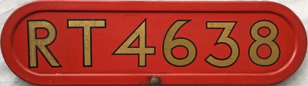 London Transport RT bus BONNET FLEETNUMBER PLATE from RT 4638. The original bus to carry this number