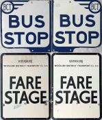 Pair of double-sided BUS STOP FLAGS, the first an enamel Bradford Corporation flag dated 1963 and