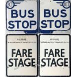 Pair of double-sided BUS STOP FLAGS, the first an enamel Bradford Corporation flag dated 1963 and