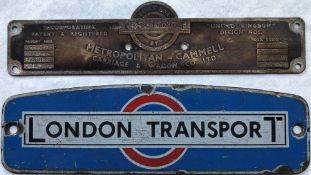 London Transport RTL bus items comprising a BODYBUILDER'S PLATE 'Metropolitan-Cammell Carriage &