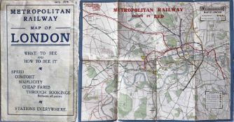1913/14 Metropolitan Railway POCKET MAP. This is the standard Underground map of the time,