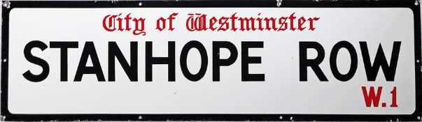 1950s City of Westminster enamel STREET SIGN from Stanhope Row, W1, a short street in Mayfair behind