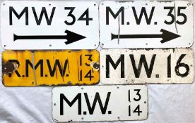 Selection (5) of London Underground SIGNAL IDENTIFICATION PLATES, four enamel, one tin. All believed