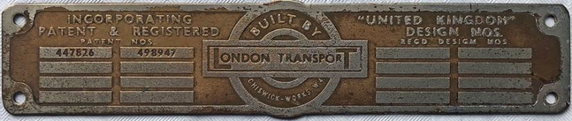 London Transport RT bus BODYBUILDER'S PLATE from one of the first production batch, known as the "