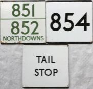 Selection (3) of London Transport bus stop enamel E-PLATES comprising 851/852 'Northdowns' (green
