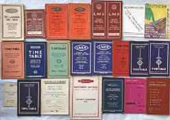 Quantity (22) of 1920s-1950s RAILWAY TIMETABLE BOOKLETS including examples from the LNER, LMS,