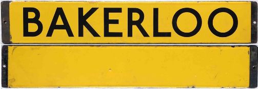 London Underground Standard or 1938 Tube Stock enamel CAB DESTINATION PLATE 'Bakerloo' on a yellow
