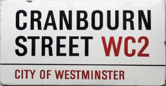1960s/70s City of Westminster enamel STREET SIGN from Cranbourn Street, WC2, a small thoroughfare in