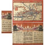 1924 Metropolitan Railway small POCKET CARD MAP "How to get to and from the British Empire