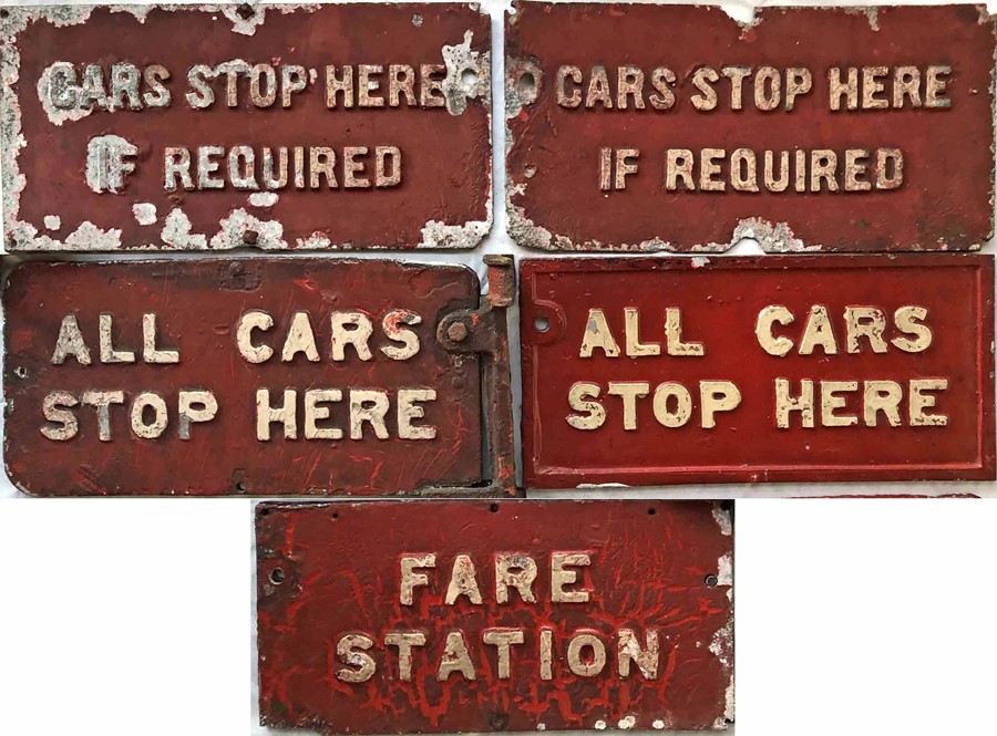 Selection (5) of Glasgow Corporation Tramways alloy TRAM STOP FLAGS comprising two 'compulsory' (