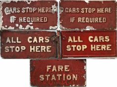 Selection (5) of Glasgow Corporation Tramways alloy TRAM STOP FLAGS comprising two 'compulsory' (