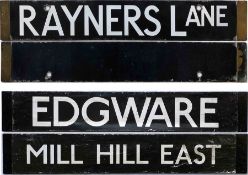 Pair of London Underground CAB DESTINATION PLATES , the first an enamel example for Rayners Lane