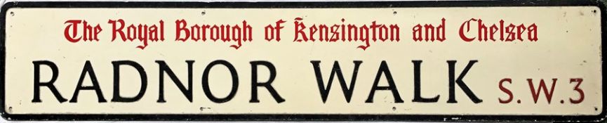 1950s City of Kensington & Chelsea pressed-alloy STREET SIGN from Radnor Walk in Chelsea, a