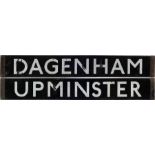 London Underground Q-Stock enamel DESTINATION PLATE for Dagenham/Upminster on the District Line.