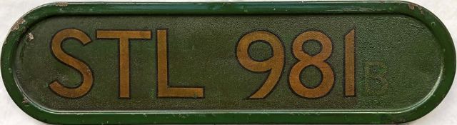 London Transport bonnet FLEETNUMBER PLATE from Country bus STL 981B, a Chiswick-bodied, front-