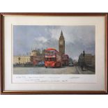 Framed & glazed PRINT of "Westminster '66 - London's Red Buses" by David Shepherd OBE, FRSA (1931-