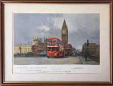 Framed & glazed PRINT of "Westminster '66 - London's Red Buses" by David Shepherd OBE, FRSA (1931-