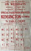 1947 West London Railway double-royal TIMETABLE POSTER for the Kensington (Olympia) to Earls