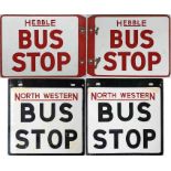 Pair of double-sided enamel BUS STOP FLAGS, the first from Hebble Motor Services (13.5" x 10" or