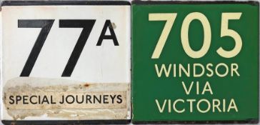 Pair of London Transport enamel E-PLATES, the first a Green Line example 705 destinated Windsor