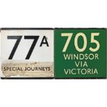 Pair of London Transport enamel E-PLATES, the first a Green Line example 705 destinated Windsor