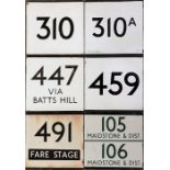 Selection (5) of London Transport bus stop enamel E-PLATES comprising routes 310, 310A, 447 via