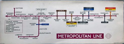 1959 (March) London Underground Metropolitan Line thin-card CARRIAGE MAP (LINE DIAGRAM). These